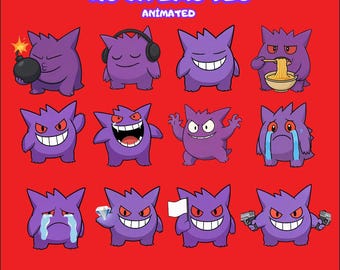 Emotes animados de Gengar para Twitch, lindos emoticonos GIF de anime kawaii, divertidos GIFs de reacción para Twitch, Discord, Kick, descarga digital, emoticonos para streamers