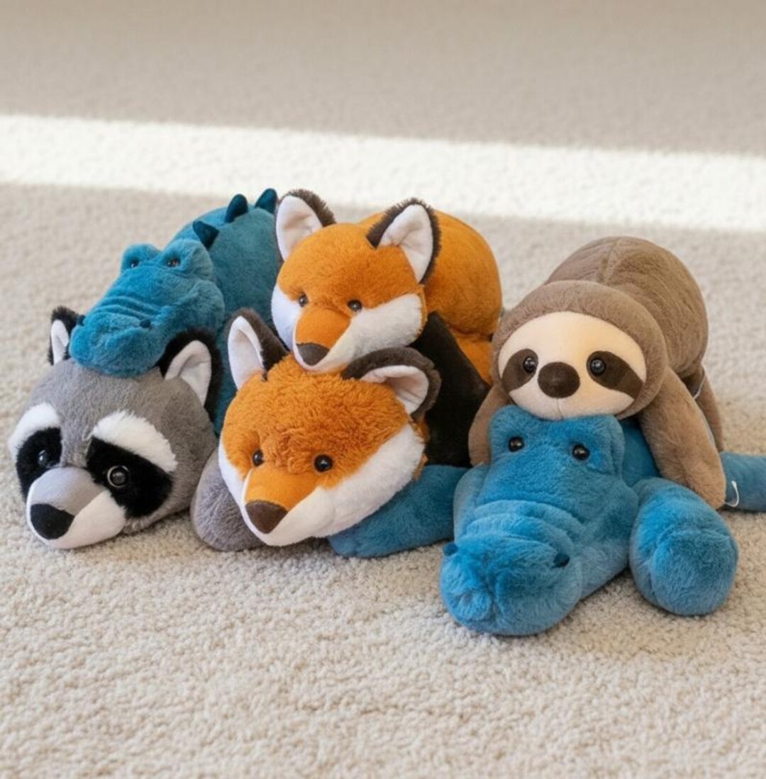 Crouching Animal Plushie: Soft Sloth, Fox, Raccoon, Crocodile - Etsy