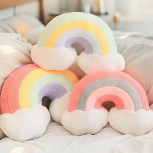 Plush Throw Pillow: Soft Cartoon Cushion - Moon, Rainbow, Star