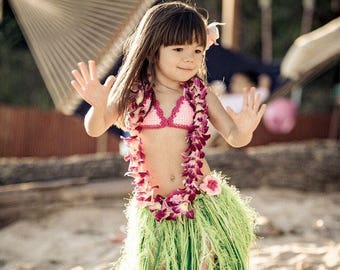 Baby Girl or Toddler Hawaiian HULA Set w Barefoot SANDALS Photo Prop Grass Skirt - Bikini or Coconut Bra Headband Sandals - Made to Order