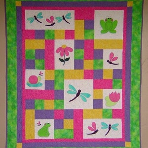 PATROON PDF Babyquilt kind plaid quilt kikker libelle jongen meisje afbeelding 4