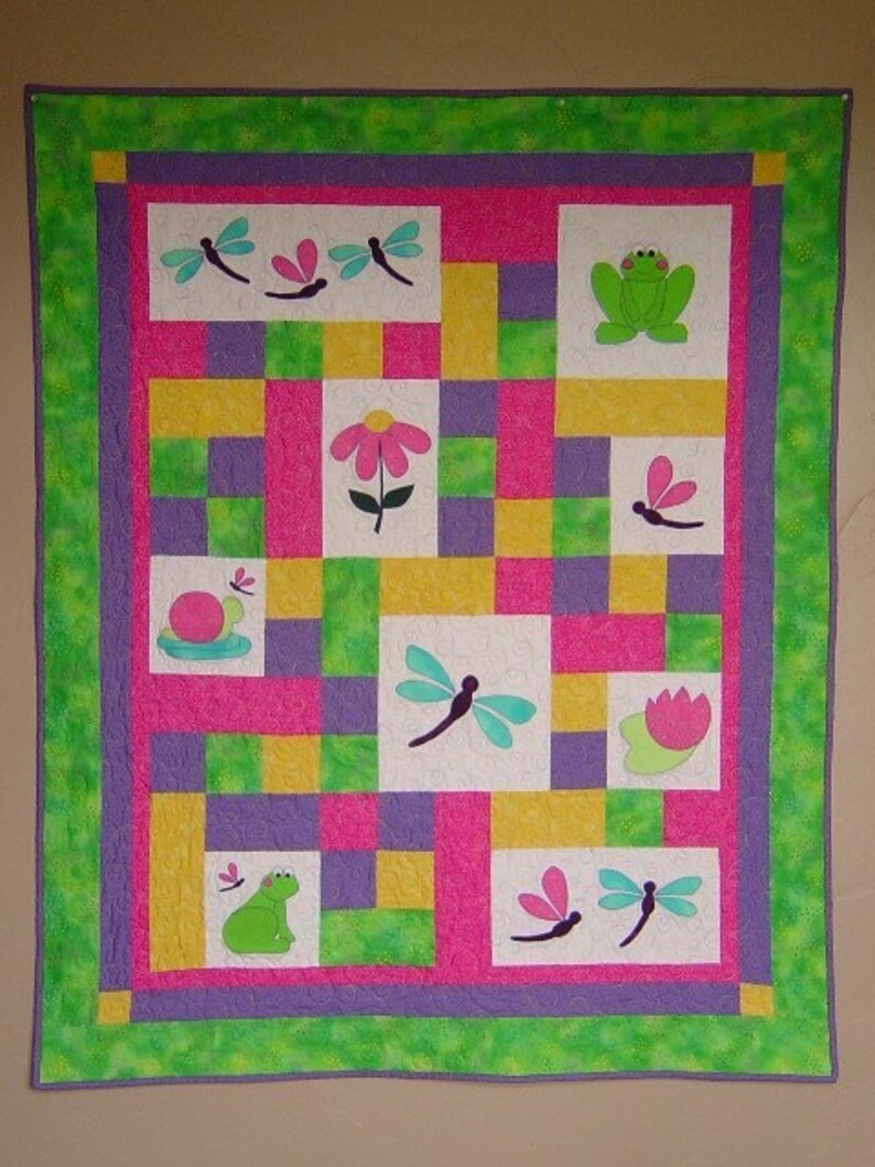 PATTERN PDF Baby Quilt child throw quilt frog dragonfly boy girl image 4