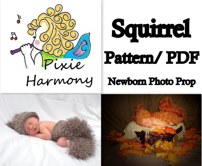 PATTERN SQUIRREL Newborn Photo Prop PDF Only Hat Cape and Diaper Cover image 1