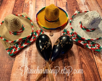 Baby Sombrero and Poncho Photo Prop - Newborn to Toddler - Tan and Multi-color - ANY Colors