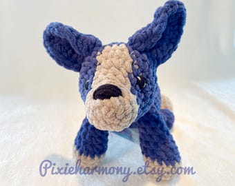 Dog Crocheted Stuffie - READY to Ship - Blue Puppy - All Age Toy - Keepsake Stuffed Toy