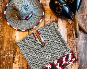 Baby Sombrero and Poncho - size NEWBORN -READY to SHIP- This one only