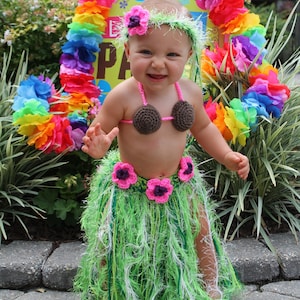Baby Girl or Toddler Hawaiian HULA Grass Skirt Coconut Bra and Flower Headband - Made to Order Please PLAN Ahead
