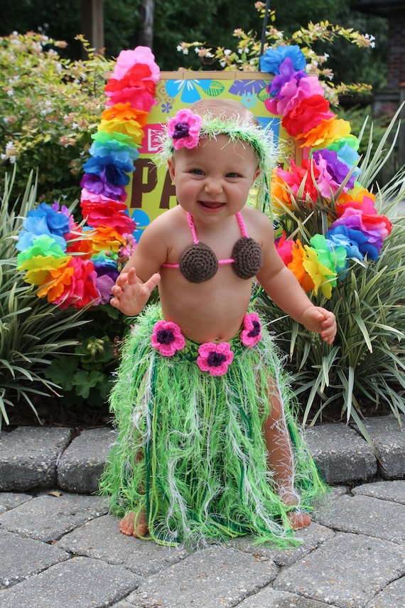 Ladies Girls Hawaiian Flower Hula Bra with 4 Pc Lei Set Beach Party Fancy Dress 