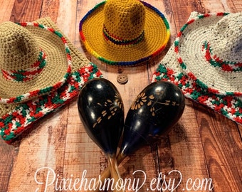 Baby Sombrero and Poncho Photo Prop - Newborn to Toddler - Tan and Multi-color - ANY Colors