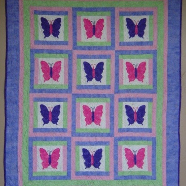 Baby Quilt PATTERN - Girl - PDF - Butterfly Quilt - Throw quilt- Baby quilt - girl