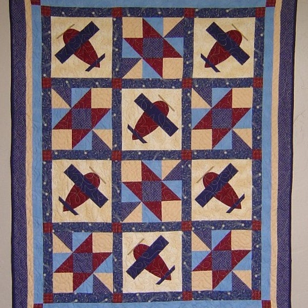 Baby Boy Airplane Quilt PATTERN - PDF - throw quilt - boy - EASY