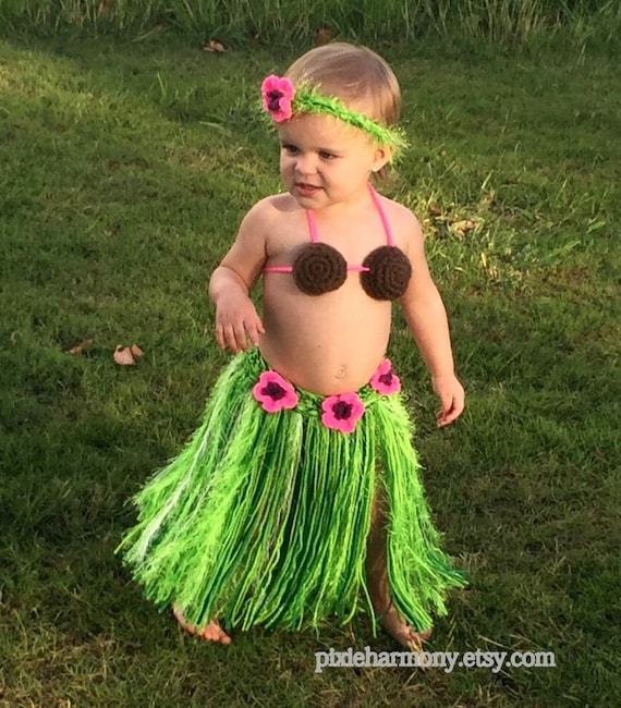 New grass skirt suit Hawaiian hula Newborn Knit Crochet Clothes Photo Prop
