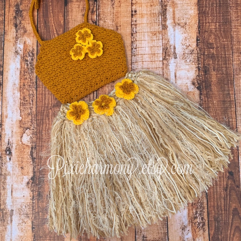 Baby Girl or Toddler Hawaiian HULA with Halter Top Island Photo Prop Grass Skirt Top and Headband Made to Order PLAN Ahead image 4