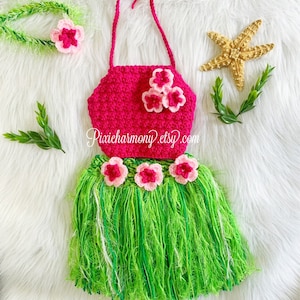 Baby Girl or Toddler Hawaiian HULA with Halter Top Island Photo Prop Grass Skirt Top and Headband Made to Order PLAN Ahead image 7