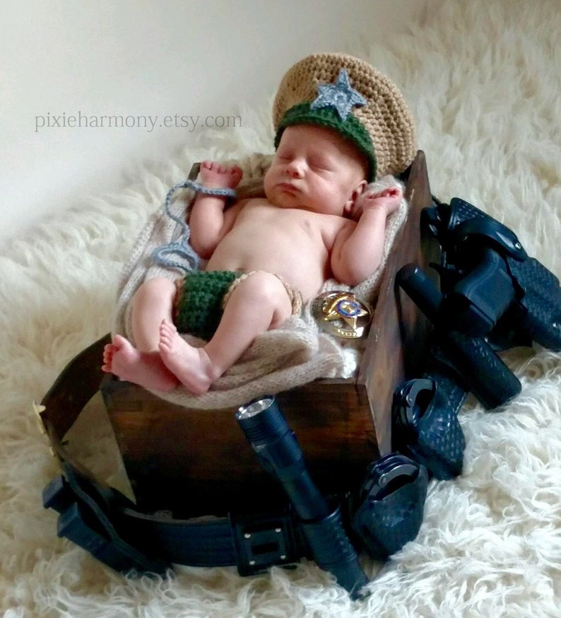 Newborn Photo Prop POLICEMAN or FIREMAN or Sheriff Baby Boy Girl Hat and Cape Or Diaper Cover Doll Clothes Made to Order image 2