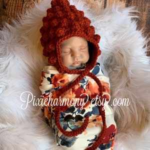 Baby Bonnet READY to SHIP Baby Winter Hat Newborn Photo Prop Bobble Hat image 7