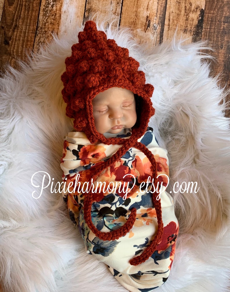 Baby Bonnet READY to SHIP Baby Winter Hat Newborn Photo Prop Bobble Hat image 7