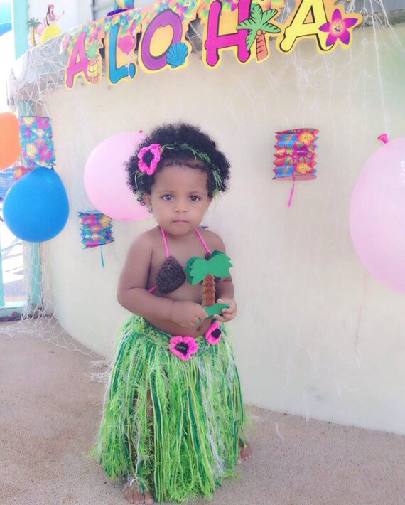 Baby Girl or Toddler Hawaiian HULA Dancer Island Photo Prop Grass Skirt  Coconut Bra and Flower Headband Made to Order PLAN Ahead 