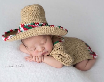 Baby Sombrero and Poncho Photo Prop - NEWBORN to TODDLER - Red and Multi color - ANY Colors