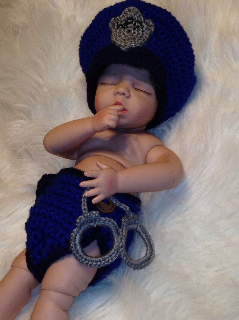 Newborn Photo Prop POLICEMAN or FIREMAN or Sheriff Baby Boy Girl Hat and Cape Or Diaper Cover Doll Clothes Made to Order image 5