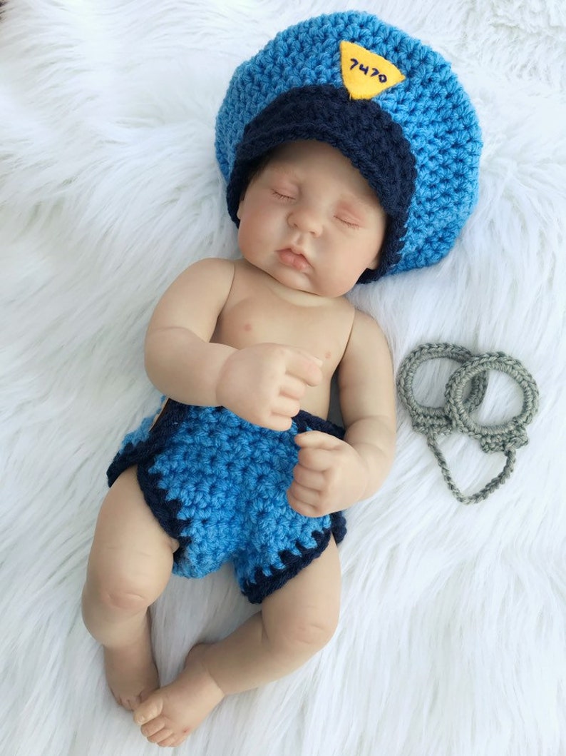 Newborn Photo Prop POLICEMAN or FIREMAN or Sheriff Baby Boy Girl Hat and Cape Or Diaper Cover Doll Clothes Made to Order image 8