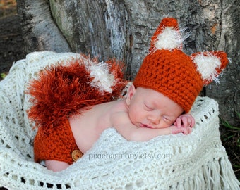 NEWBORN Photo Prop - FOX Hat and Diaper Cover- Baby - Boy - Girl - MADE to Order-  Rust