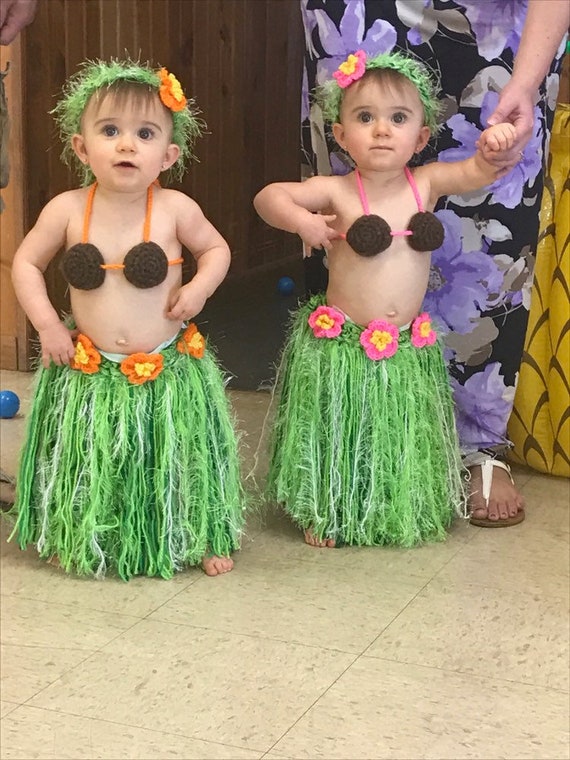 Baby Girl or Toddler Hawaiian HULA Dancer Island Photo Prop Grass Skirt  Coconut Bra and Flower Headband Made to Order PLAN Ahead 