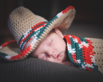 Baby Sombrero and Poncho Photo Prop - Newborn to Toddler - Tan and Multi-color - ANY Colors