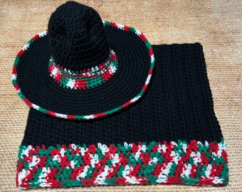 Black Baby Sombrero and Poncho Photo Prop - Newborn to Toddler - Black Green White Red - ANY Colors
