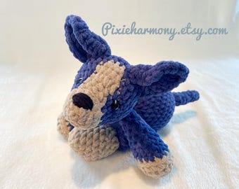 Dog Crocheted Stuffie - READY to Ship - Blue Puppy - All Age Toy - Keepsake Stuffed Toy