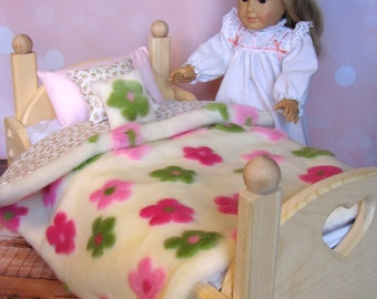SALE - Doll Bedding - READY to Ship - Flowers Fur - Fits 18 inch Doll - Reborn Doll Blanket Photo Prop