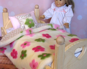 SALE - Doll Bedding - READY to Ship - Flowers Fur - Fits 18 inch Doll - FREE Shipping - Reborn Doll Blanket Photo Prop