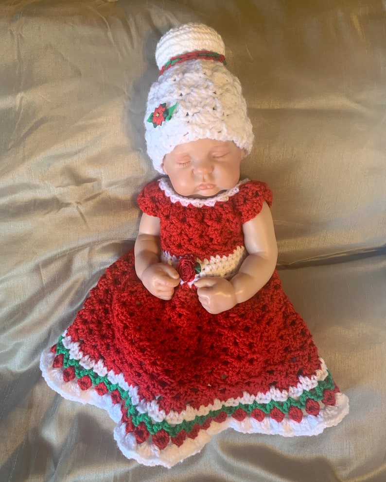 Made to Order Baby Girl Christmas Dress Crochet Dress /& Hat Santa Hat Mrs Santa Baby Photo Prop