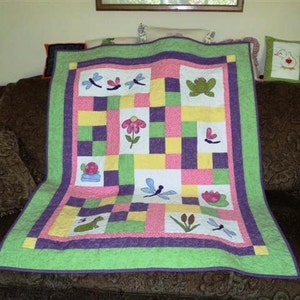 PATTERN PDF Baby Quilt child throw quilt frog dragonfly boy girl image 5