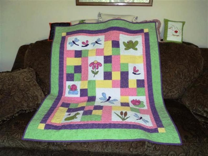 PATTERN PDF Baby Quilt child throw quilt frog dragonfly boy girl image 5
