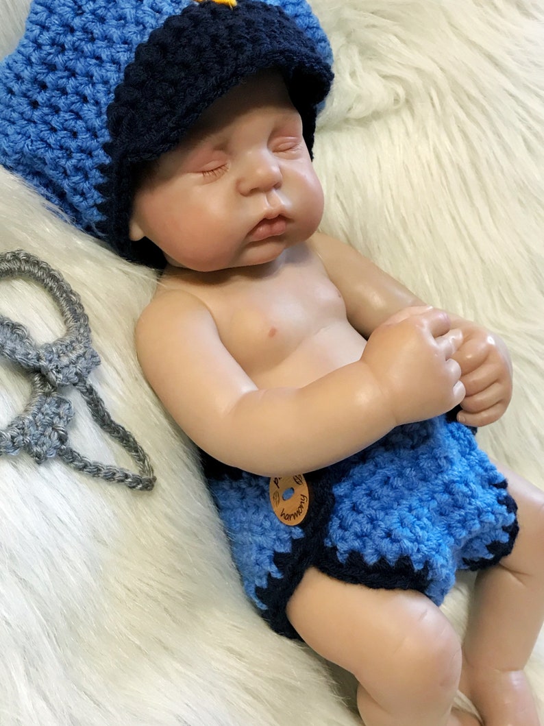 Newborn Photo Prop POLICEMAN or FIREMAN or Sheriff Baby Boy Girl Hat and Cape Or Diaper Cover Doll Clothes Made to Order image 7