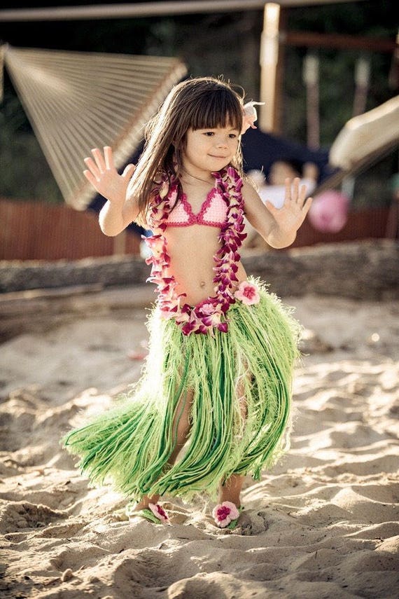 Baby Girl or Toddler Hawaiian HULA Set W Barefoot SANDALS Photo Prop Grass  Skirt Bikini or Coconut Bra Headband Sandals Made to Order 