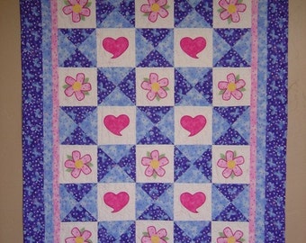 PATTERN PDF- Fun Cheery EASY Baby Quilt- Wall Art - Girl - Throw