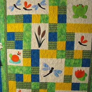 PATTERN PDF Baby Quilt child throw quilt frog dragonfly boy girl image 1