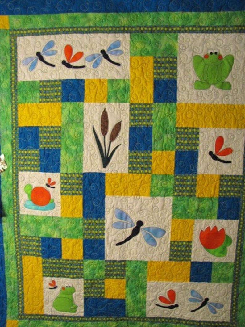 PATTERN PDF Baby Quilt child throw quilt frog dragonfly boy girl image 1