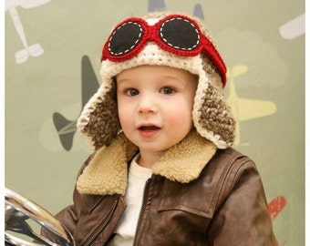 Toddler Aviator Hat w Goggles - Fly - Airplane Hat - Photo Prop - ANY Colors - Boy Girl Birthday Earflap Hat