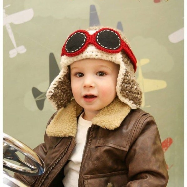 Toddler Aviator Hat w Goggles - Fly - Airplane Hat - Photo Prop - ANY Colors - Boy Girl Birthday Earflap Hat