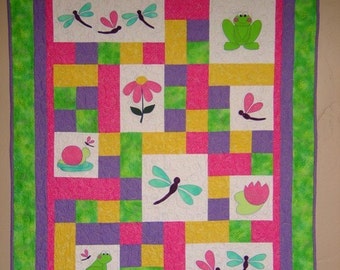 PATTERN - PDF - Baby Quilt - child - throw - quilt - frog - dragonfly - boy - girl