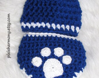 NEWBORN Baby Boy Wild Cats Cougars Inspired Hat and Diaper Set - Ears Optional -  Baby Clothes - Paw - MADE to ORDER - Any Colors