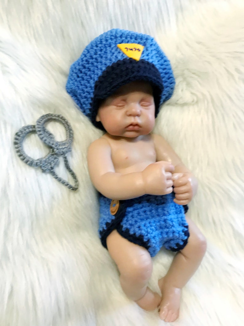 Newborn Photo Prop POLICEMAN or FIREMAN or Sheriff Baby Boy Girl Hat and Cape Or Diaper Cover Doll Clothes Made to Order image 1