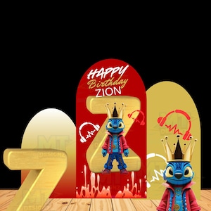 Stitch Geburtstag Urban Backdrop & Ausschnitte | Bearbeitbare Canva Digitaler Download | Kinder Party Bogen, DIY druckbare Dekorationen