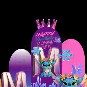 Stitch Geburtstag Backdrop & Ausschnitte | Bearbeitbare Canva Digitaler Download | Kinder Party Bogen, DIY druckbare Dekorationen