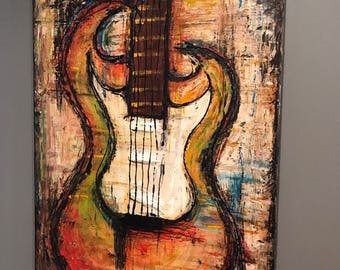 Custom- Modern Contemporary textured abstract Guitar painting