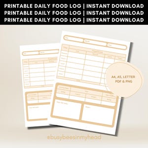 Registro diario de alimentos compacto, amarillo, imprimible / Registro de calorías / Diario de comidas y nutrición / Tamaño A4, A5, Carta de EE. UU., PDF, PNG / Descarga digital