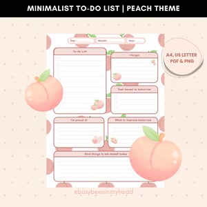 Lista de tareas con temática de melocotón / Planificador diario imprimible para una productividad suave (A4 y carta) / Lista de tareas minimalista / Planificador de autocuidado